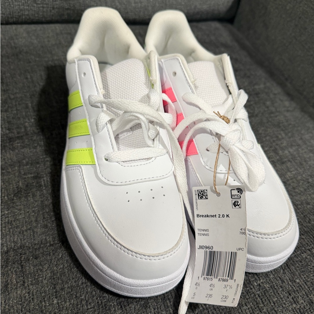 Adidas Breaknet 2.0 Big Kids Youth Lifestyle Court Lace Shoes White Pink Yellow